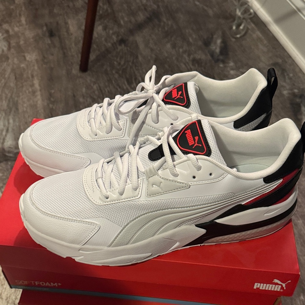 Puma White and Black Sneakers with Red Highlights